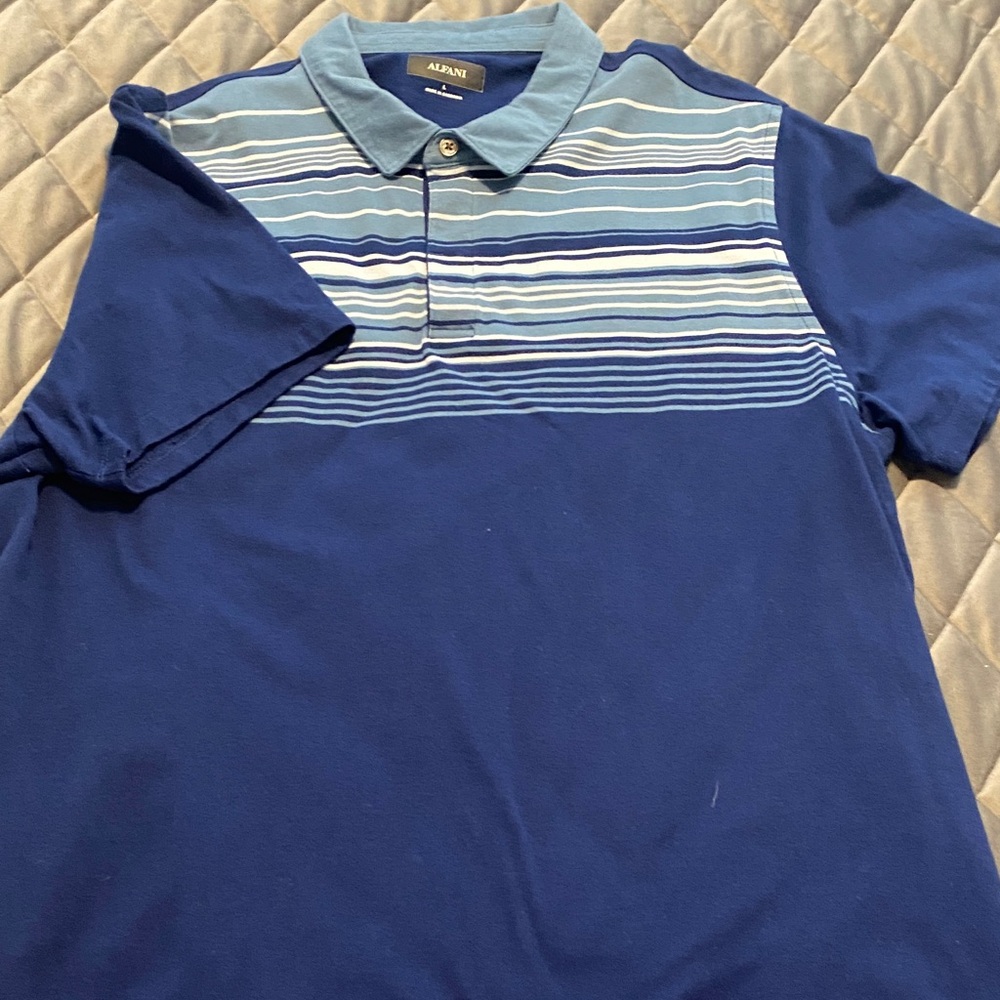 Alfani Men's Polo Shirt with Blue and White Stripes